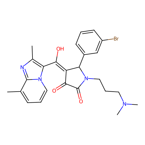 (4E)-5-(3-bromophenyl)-1-[3-(dimethylamino)propyl]-4-[(2,8-dimethylimidazo[1,2-a]pyridin-3-yl)-hydroxymethylidene]pyrrolidine-2,3-dione structure