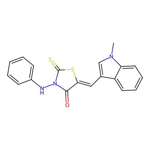 (5Z)-3-anilino-5-[(1-methylindol-3-yl)methylidene]-2-sulfanylidene-1,3-thiazolidin-4-one structure