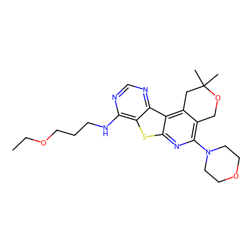 N-(3-ethoxypropyl)-2,2-dimethyl-5-(morpholin-4-yl)-1,4-dihydro-2H-pyrano[4'',3'':4',5']pyrido[3',2':4,5]thieno[3,2-d]pyrimidin-8-amine structure