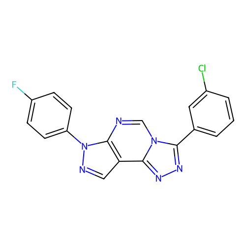3-(3-chlorophenyl)-7-(4-fluorophenyl)-7H-pyrazolo[4,3-e][1,2,4]triazolo[4,3-c]pyrimidine structure