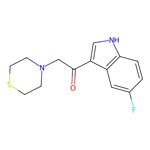 1-(5-fluoro-1H-indol-3-yl)-2-(thiomorpholin-4-yl)ethanone structure