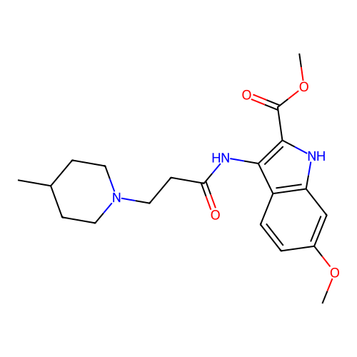 methyl 6-methoxy-3-(3-(4-methylpiperidin-1-yl)propanamido)-1H-indole-2-carboxylate structure