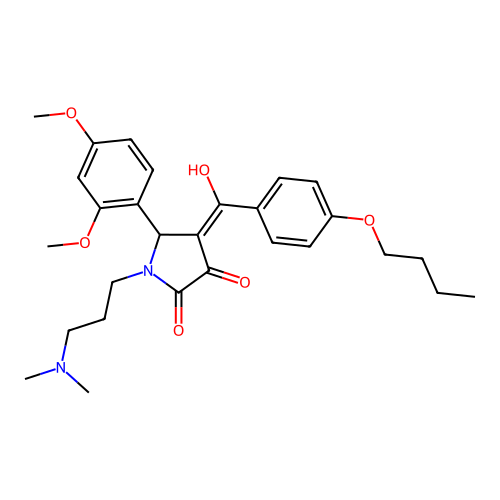 (4E)-4-[(4-butoxyphenyl)-hydroxymethylidene]-5-(2,4-dimethoxyphenyl)-1-[3-(dimethylamino)propyl]pyrrolidine-2,3-dione structure