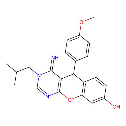 4-imino-5-(4-methoxyphenyl)-3-(2-methylpropyl)-5H-chromeno[2,3-d]pyrimidin-8-ol structure