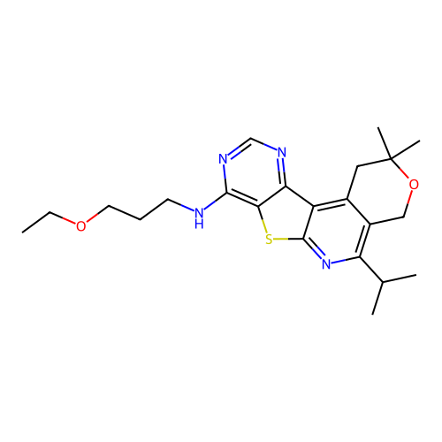 N-(3-ethoxypropyl)-2,2-dimethyl-5-(propan-2-yl)-1,4-dihydro-2H-pyrano[4'',3'':4',5']pyrido[3',2':4,5]thieno[3,2-d]pyrimidin-8-amine structure