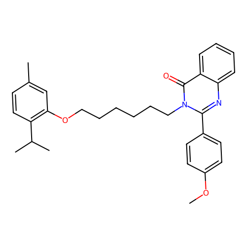 2-(4-methoxyphenyl)-3-[6-(5-methyl-2-propan-2-yl-phenoxy)hexyl]quinazolin-4-one structure