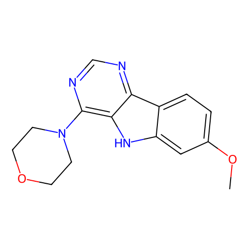 4-(7-methoxy-5H-pyrimido[5,4-b]indol-4-yl)morpholine structure