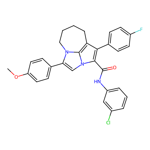 N-(3-chlorophenyl)-1-(4-fluorophenyl)-4-(4-methoxyphenyl)-5,6,7,8-tetrahydro-2a,4a-diazacyclopenta[cd]azulene-2-carboxamide structure