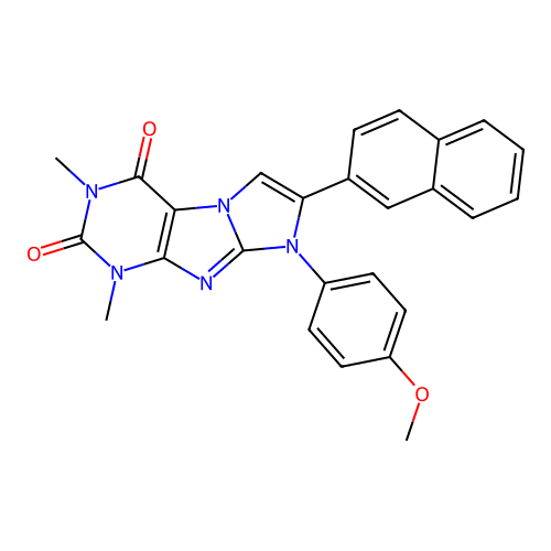 8-(4-methoxyphenyl)-1,3-dimethyl-7-(naphthalen-2-yl)-1H-imidazo[2,1-f]purine-2,4(3H,8H)-dione structure