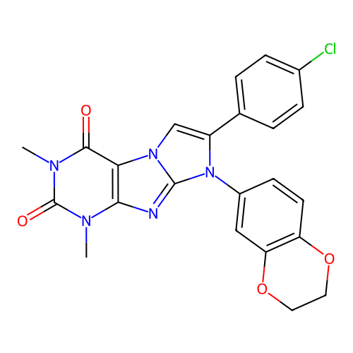 7-(4-chlorophenyl)-6-(2,3-dihydro-1,4-benzodioxin-6-yl)-2,4-dimethylpurino[7,8-a]imidazole-1,3-dione structure