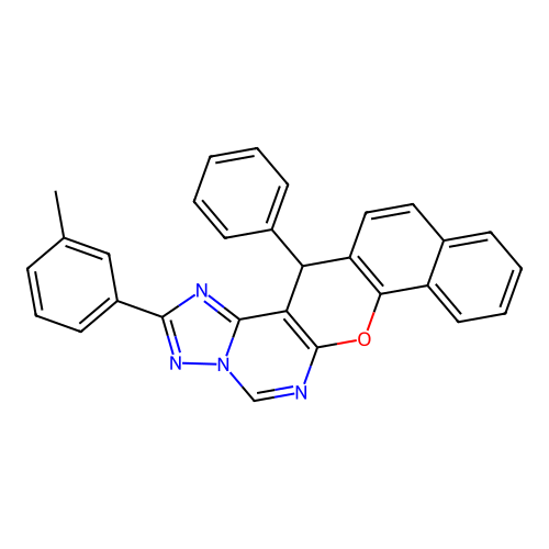 2-(3-methylphenyl)-14-phenyl-14H-benzo[7,8]chromeno[3,2-e][1,2,4]triazolo[1,5-c]pyrimidine structure