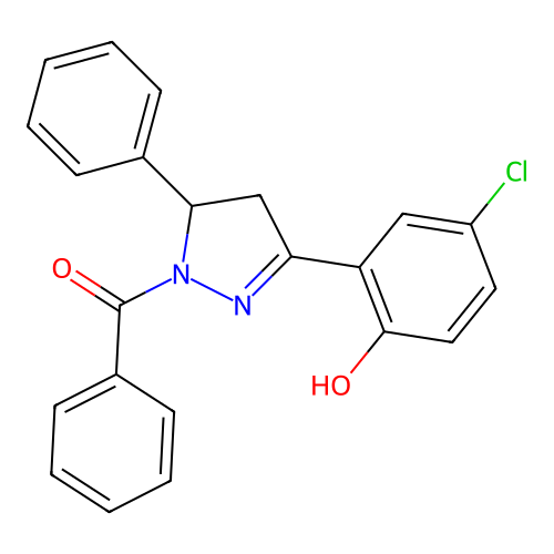 (3-(5-chloro-2-hydroxyphenyl)-5-phenyl-4,5-dihydro-1H-pyrazol-1-yl)(phenyl)methanone structure