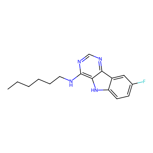 8-fluoro-N-hexyl-5H-pyrimido[5,4-b]indol-4-amine structure