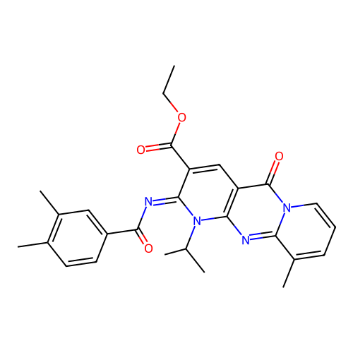 (Z)-ethyl 2-((3,4-dimethylbenzoyl)imino)-1-isopropyl-10-methyl-5-oxo-2,5-dihydro-1H-dipyrido[1,2-a:2',3'-d]pyrimidine-3-carboxylate structure