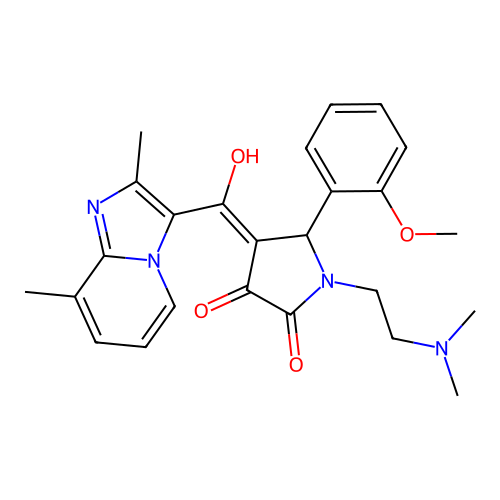 (4E)-1-(2-dimethylaminoethyl)-4-[(2,8-dimethylimidazo[1,2-a]pyridin-3-yl)-hydroxymethylidene]-5-(2-methoxyphenyl)pyrrolidine-2,3-dione structure
