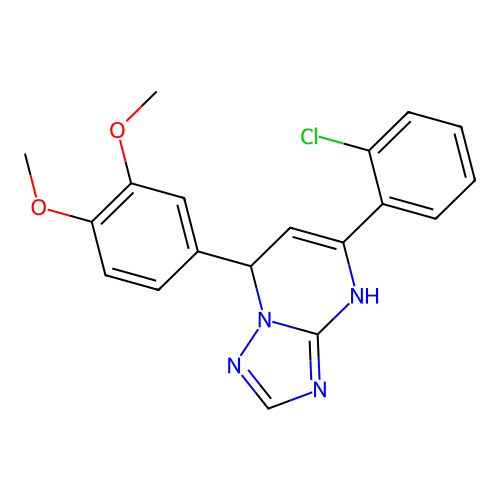 5-(2-chlorophenyl)-7-(3,4-dimethoxyphenyl)-1,7-dihydro-[1,2,4]triazolo[1,5-a]pyrimidine structure