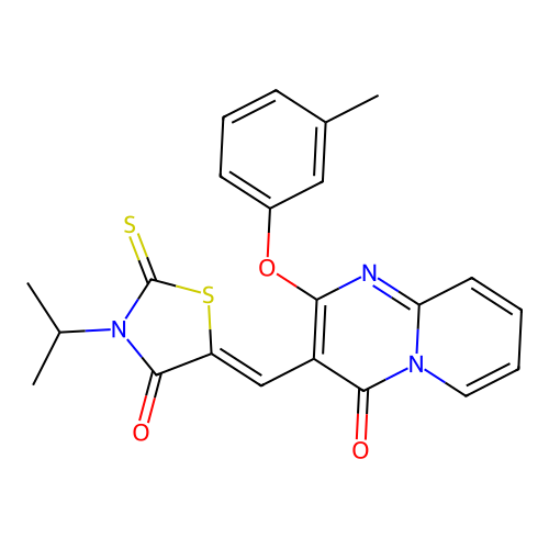 (Z)-3-isopropyl-5-((4-oxo-2-(m-tolyloxy)-4H-pyrido[1,2-a]pyrimidin-3-yl)methylene)-2-thioxothiazolidin-4-one structure