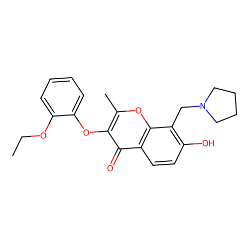 3-(2-ethoxyphenoxy)-7-hydroxy-2-methyl-8-(pyrrolidin-1-ylmethyl)-4H-chromen-4-one structure
