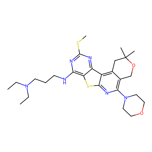 N'-[2,2-dimethyl-10-(methylsulfanyl)-5-(morpholin-4-yl)-1,4-dihydro-2H-pyrano[4'',3'':4',5']pyrido[3',2':4,5]thieno[3,2-d]pyrimidin-8-yl]-N,N-diethylpropane-1,3-diamine structure
