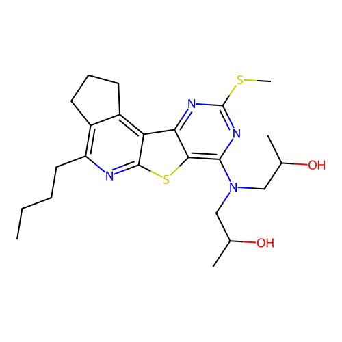 1,1'-((4-butyl-9-(methylthio)-2,3-dihydro-1H-cyclopenta[4',5']pyrido[3',2':4,5]thieno[3,2-d]pyrimidin-7-yl)azanediyl)bis(propan-2-ol) structure