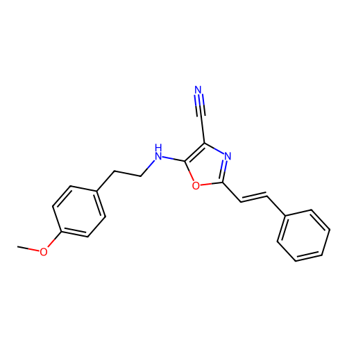 (E)-5-((4-methoxyphenethyl)amino)-2-styryloxazole-4-carbonitrile structure