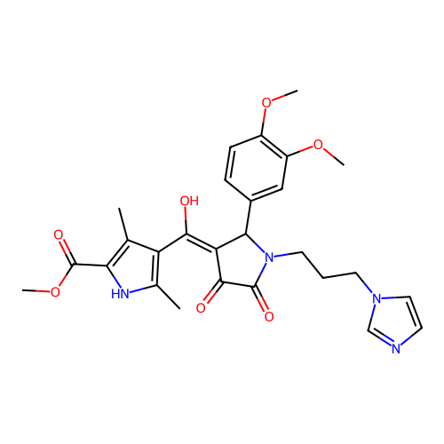 methyl 4-(1-(3-(1H-imidazol-1-yl)propyl)-2-(3,4-dimethoxyphenyl)-4-hydroxy-5-oxo-2,5-dihydro-1H-pyrrole-3-carbonyl)-3,5-dimethyl-1H-pyrrole-2-carboxylate structure