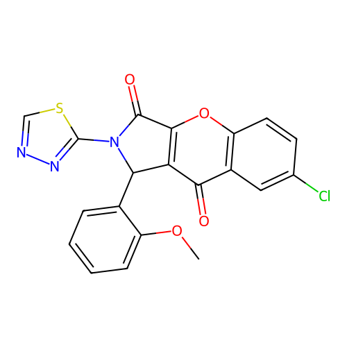 7-chloro-1-(2-methoxyphenyl)-2-(1,3,4-thiadiazol-2-yl)-1,2-dihydrochromeno[2,3-c]pyrrole-3,9-dione structure
