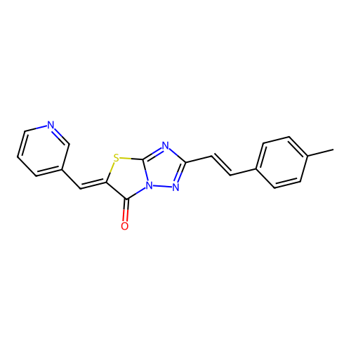 (5Z)-2-[(E)-2-(4-methylphenyl)ethenyl]-5-(pyridin-3-ylmethylidene)[1,3]thiazolo[3,2-b][1,2,4]triazol-6(5H)-one structure