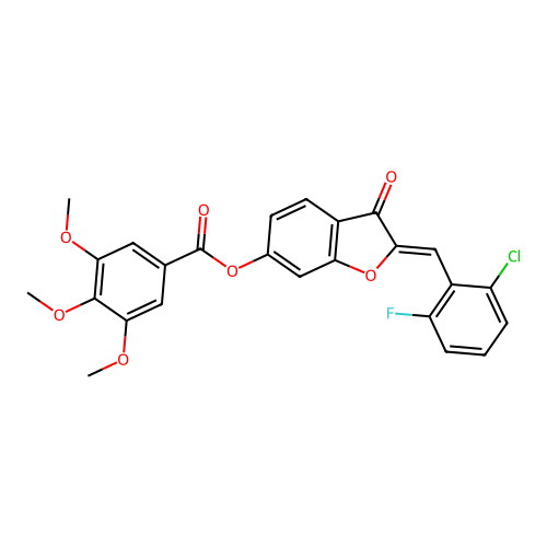 [2-[(2-chloro-6-fluoro-phenyl)methylidene]-3-oxo-benzofuran-6-yl] 3,4,5-trimethoxybenzoate structure