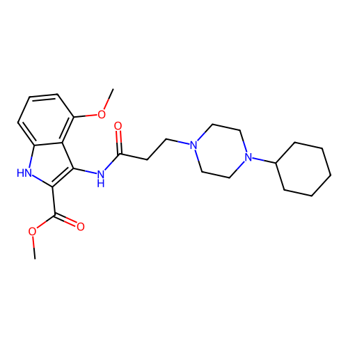 Methyl 3-[3-(4-cyclohexylpiperazin-1-yl)propanoylamino]-4-methoxy-1H-indole-2-carboxylate structure