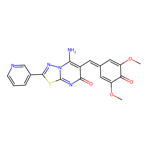 (E)-6-(4-hydroxy-3,5-dimethoxybenzylidene)-5-imino-2-(pyridin-3-yl)-5H-[1,3,4]thiadiazolo[3,2-a]pyrimidin-7(6H)-one structure