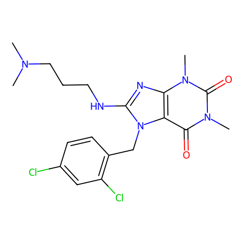 7-(2,4-dichlorobenzyl)-8-((3-(dimethylamino)propyl)amino)-1,3-dimethyl-1H-purine-2,6(3H,7H)-dione structure