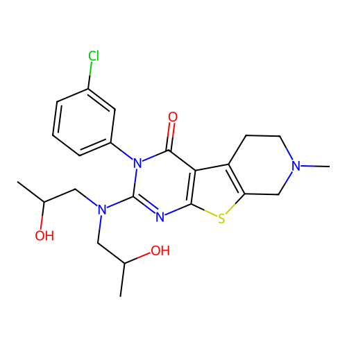 2-(bis(2-hydroxypropyl)amino)-3-(3-chlorophenyl)-7-methyl-5,6,7,8-tetrahydropyrido[4',3':4,5]thieno[2,3-d]pyrimidin-4(3H)-one structure