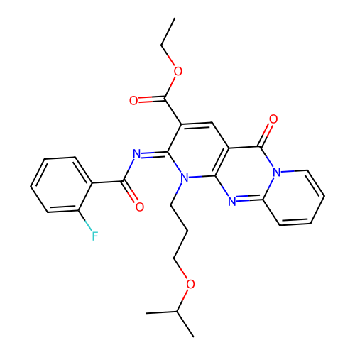 (Z)-ethyl 2-((2-fluorobenzoyl)imino)-1-(3-isopropoxypropyl)-5-oxo-2,5-dihydro-1H-dipyrido[1,2-a:2',3'-d]pyrimidine-3-carboxylate structure