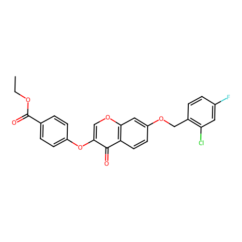 Ethyl 4-{7-[(2-chloro-4-fluorophenyl)methoxy]-4-oxochromen-3-yloxy}benzoate structure