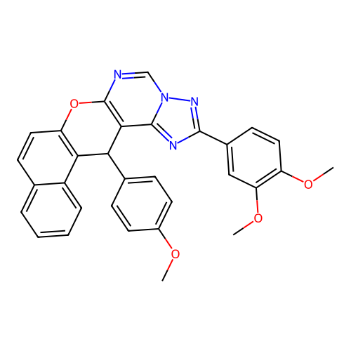2-(3,4-dimethoxyphenyl)-14-(4-methoxyphenyl)-14H-benzo[5,6]chromeno[3,2-e][1,2,4]triazolo[1,5-c]pyrimidine structure