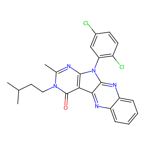 11-(2,5-dichlorophenyl)-2-methyl-3-(3-methylbutyl)-3,11-dihydro-4H-pyrimido[5',4':4,5]pyrrolo[2,3-b]quinoxalin-4-one structure