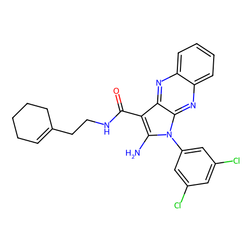 2-amino-N-(2-(cyclohex-1-en-1-yl)ethyl)-1-(3,5-dichlorophenyl)-1H-pyrrolo[2,3-b]quinoxaline-3-carboxamide structure