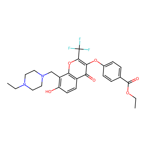 ethyl 4-({8-[(4-ethylpiperazin-1-yl)methyl]-7-hydroxy-4-oxo-2-(trifluoromethyl)-4H-chromen-3-yl}oxy)benzoate structure