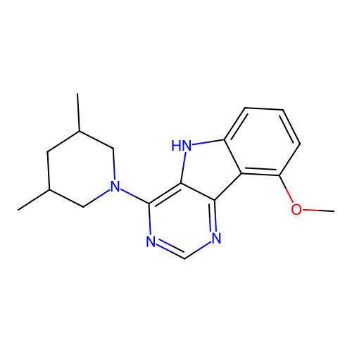 4-(3,5-dimethylpiperidin-1-yl)-9-methoxy-5H-pyrimido[5,4-b]indole structure