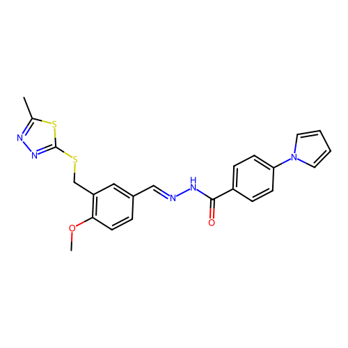(E)-N'-(4-methoxy-3-(((5-methyl-1,3,4-thiadiazol-2-yl)thio)methyl)benzylidene)-4-(1H-pyrrol-1-yl)benzohydrazide structure