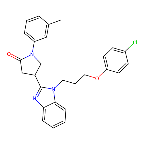 4-(1-(3-(4-chlorophenoxy)propyl)-1H-benzo[d]imidazol-2-yl)-1-(m-tolyl)pyrrolidin-2-one structure