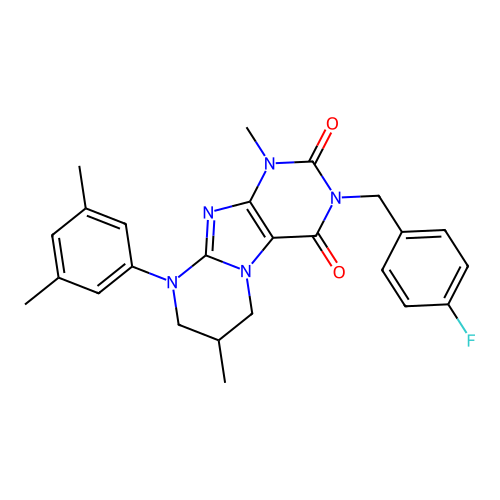 9-(3,5-dimethylphenyl)-3-(4-fluorobenzyl)-1,7-dimethyl-6,7,8,9-tetrahydropyrimido[2,1-f]purine-2,4(1H,3H)-dione structure