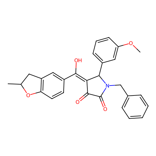 1-benzyl-3-hydroxy-5-(3-methoxyphenyl)-4-(2-methyl-2,3-dihydro-1-benzofuran-5-carbonyl)-2,5-dihydro-1H-pyrrol-2-one structure