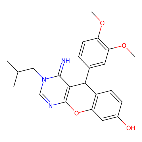5-(3,4-dimethoxyphenyl)-4-imino-3-(2-methylpropyl)-3,5-dihydro-4H-chromeno[2,3-d]pyrimidin-8-ol structure