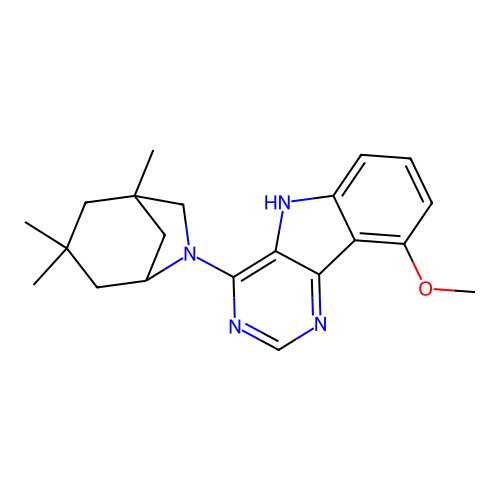 9-methoxy-4-(1,3,3-trimethyl-6-azabicyclo[3.2.1]oct-6-yl)-5H-pyrimido[5,4-b]indole structure