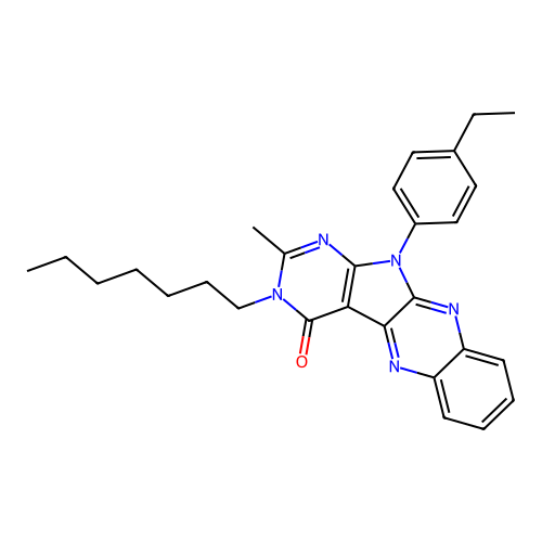 11-(4-ethylphenyl)-3-heptyl-2-methyl-3,11-dihydro-4H-pyrimido[5',4':4,5]pyrrolo[2,3-b]quinoxalin-4-one structure