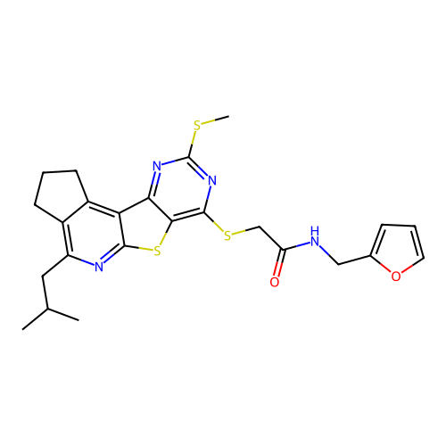 N-(furan-2-ylmethyl)-2-((4-isobutyl-9-(methylthio)-2,3-dihydro-1H-cyclopenta[4',5']pyrido[3',2':4,5]thieno[3,2-d]pyrimidin-7-yl)thio)acetamide structure
