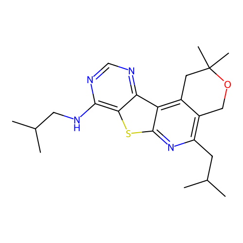 2,2-dimethyl-N,5-bis(2-methylpropyl)-1,4-dihydro-2H-pyrano[4'',3'':4',5']pyrido[3',2':4,5]thieno[3,2-d]pyrimidin-8-amine structure