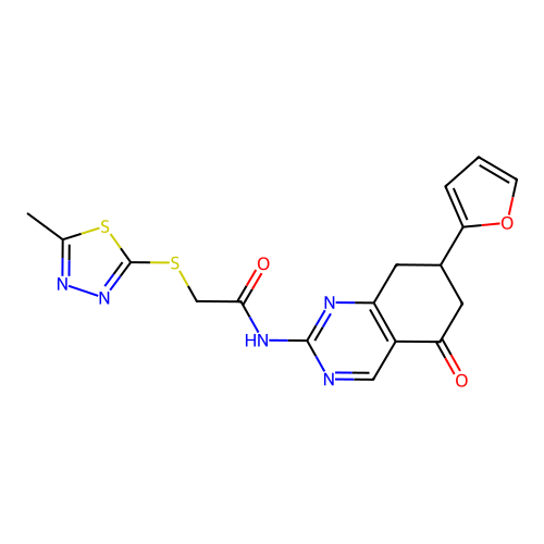 N-[7-(furan-2-yl)-5-oxo-5,6,7,8-tetrahydroquinazolin-2-yl]-2-[(5-methyl-1,3,4-thiadiazol-2-yl)sulfanyl]acetamide structure